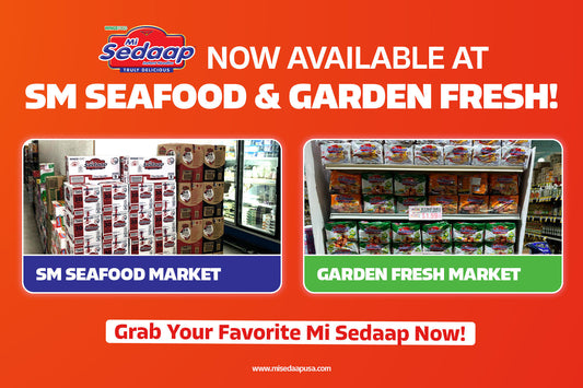 Mi Sedaap now available at SM Seafood Market and Garden Fresh Market, with displays of instant noodles in-store.