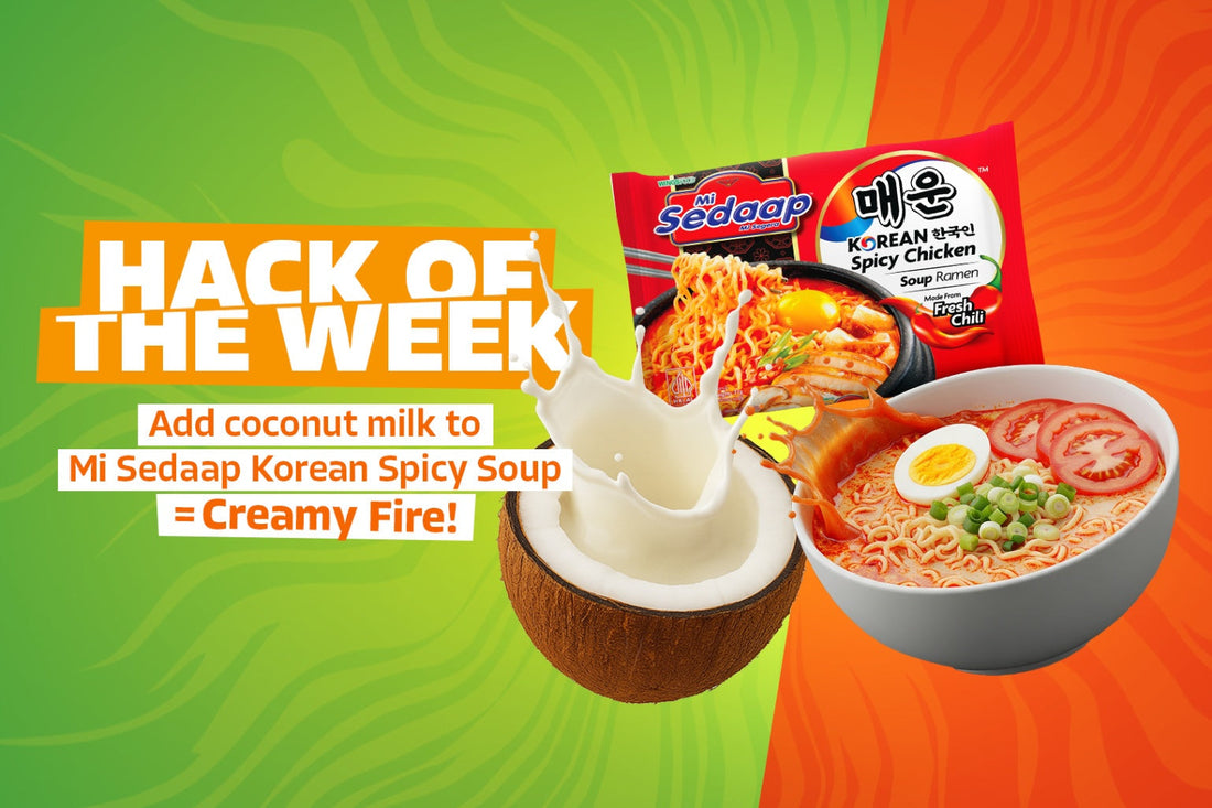 Mi Sedaap Korean Spicy Soup hack of the week: add coconut milk for a creamy spicy flavor.
